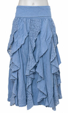 The Pyramid Collection Mineral Wash Mixed Fabric Ruffle Midi Skirt Blue M NWOT